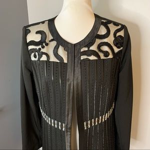 Donna Vinci Couture Vintage Womens Black Long Blazer Jacket Embellished Size 8